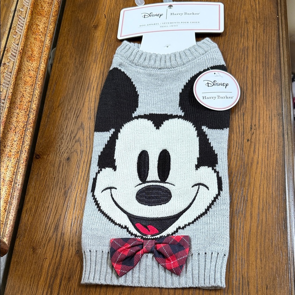 Disney Harry Barker Mickey Mouse Pet Sweater. Sz S. Gray, black, red and white.